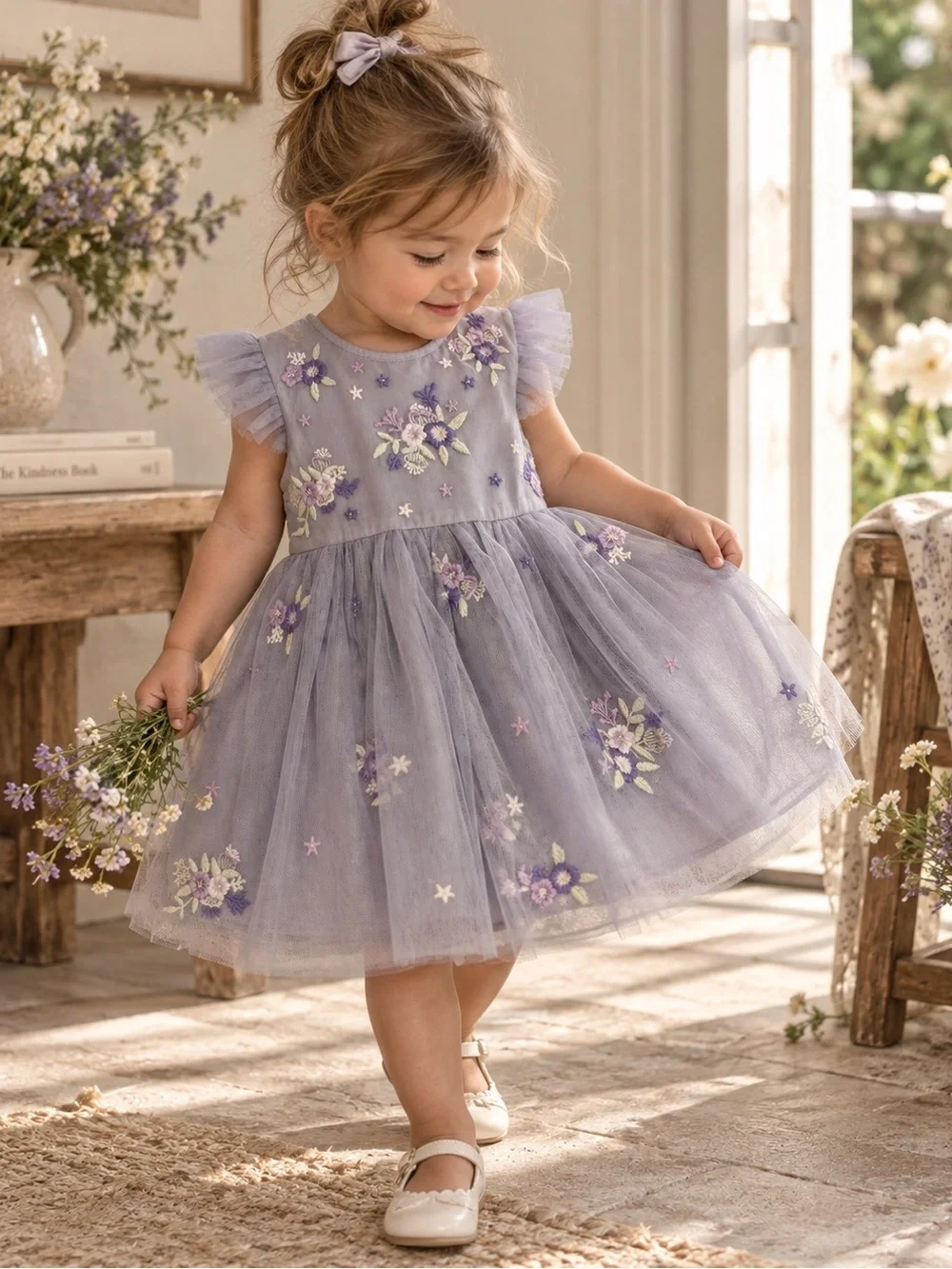 next Lilac Floral Embroidered Tulle Party Dress for Girls 12-18 Months